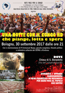 Una notte con il Congo Rd a Bologna organizzata da Rete Pace per il Congo il 30 settembre 2017