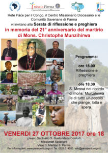 Serata di riflessione e preghiera in memoria di mons. Munzihirwa, vescovo di Bukavu (Congo) ucciso nel 1996, a cura di Rete Pace per il Congo
